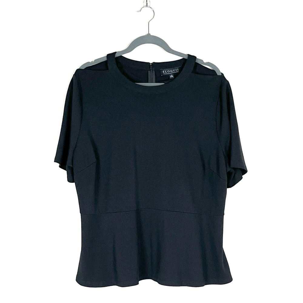 Eloquii Women's Black Cold Shoulder Peplum Top Short Sleeve Shirt Zip Back 22